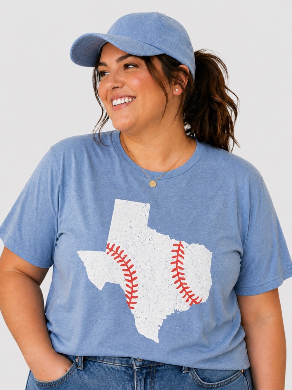 Ruby’s Rubbish Women’s XXL Super Soft Light Blue Texas Baseball Graphic T-Shirt